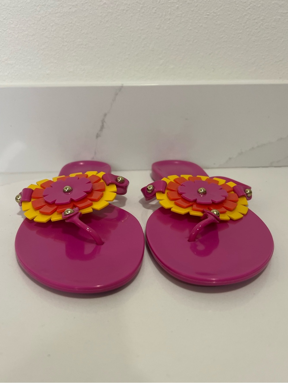 Jack Rogers Bright Pink Floral Jelly Thong Sandals size 8